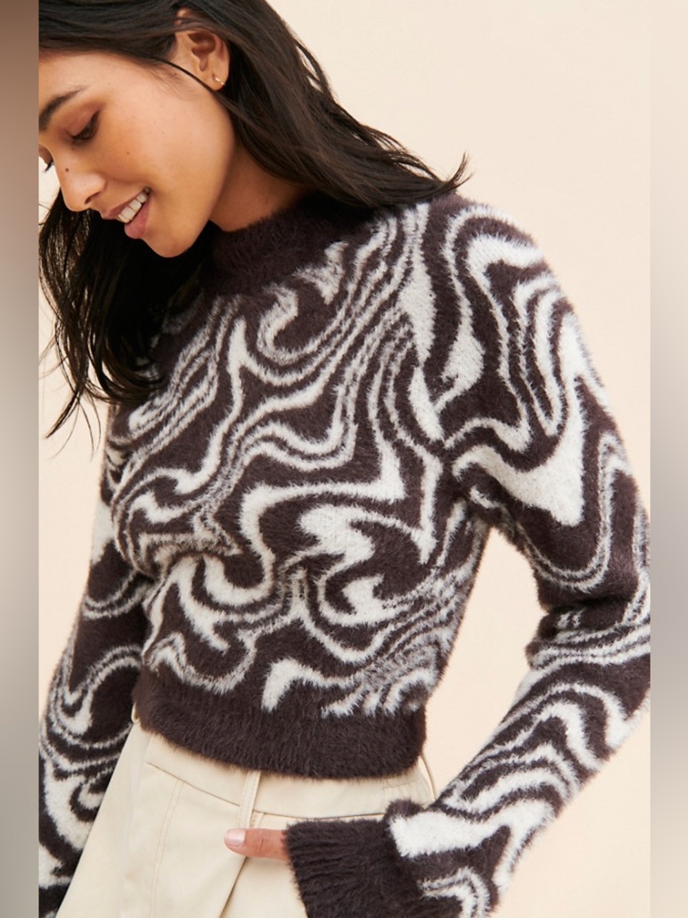 Urban Outfitters Cropped Fluffy Black & White Sweater